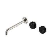 Nero Serenity Wall Basin Set 220mm Offset Spout With Marquina Black Handle - Brushed Nickel