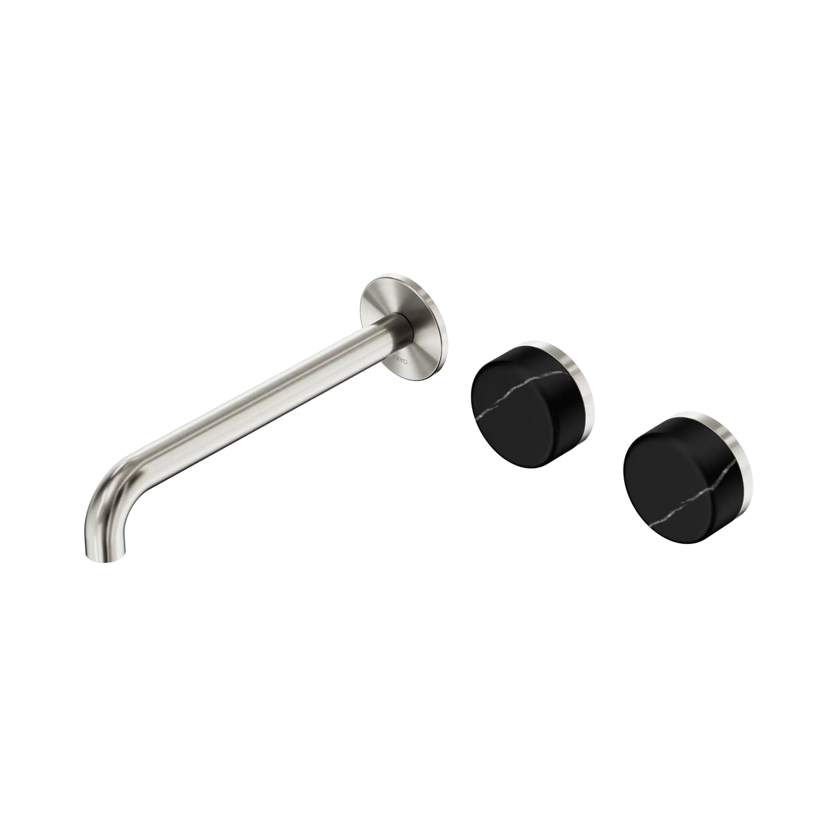 Nero Serenity Wall Basin Set 220mm Offset Spout With Marquina Black Handle - Brushed Nickel