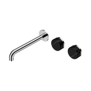 Nero Serenity Wall Basin Set 220mm Offset Spout With Marquina Black Handle - Chrome
