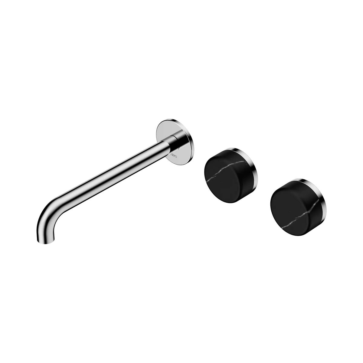 Nero Serenity Wall Basin Set 220mm Offset Spout With Marquina Black Handle - Chrome