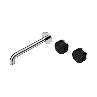 Nero Serenity Wall Basin Set 220mm Offset Spout With Marquina Black Handle - Chrome