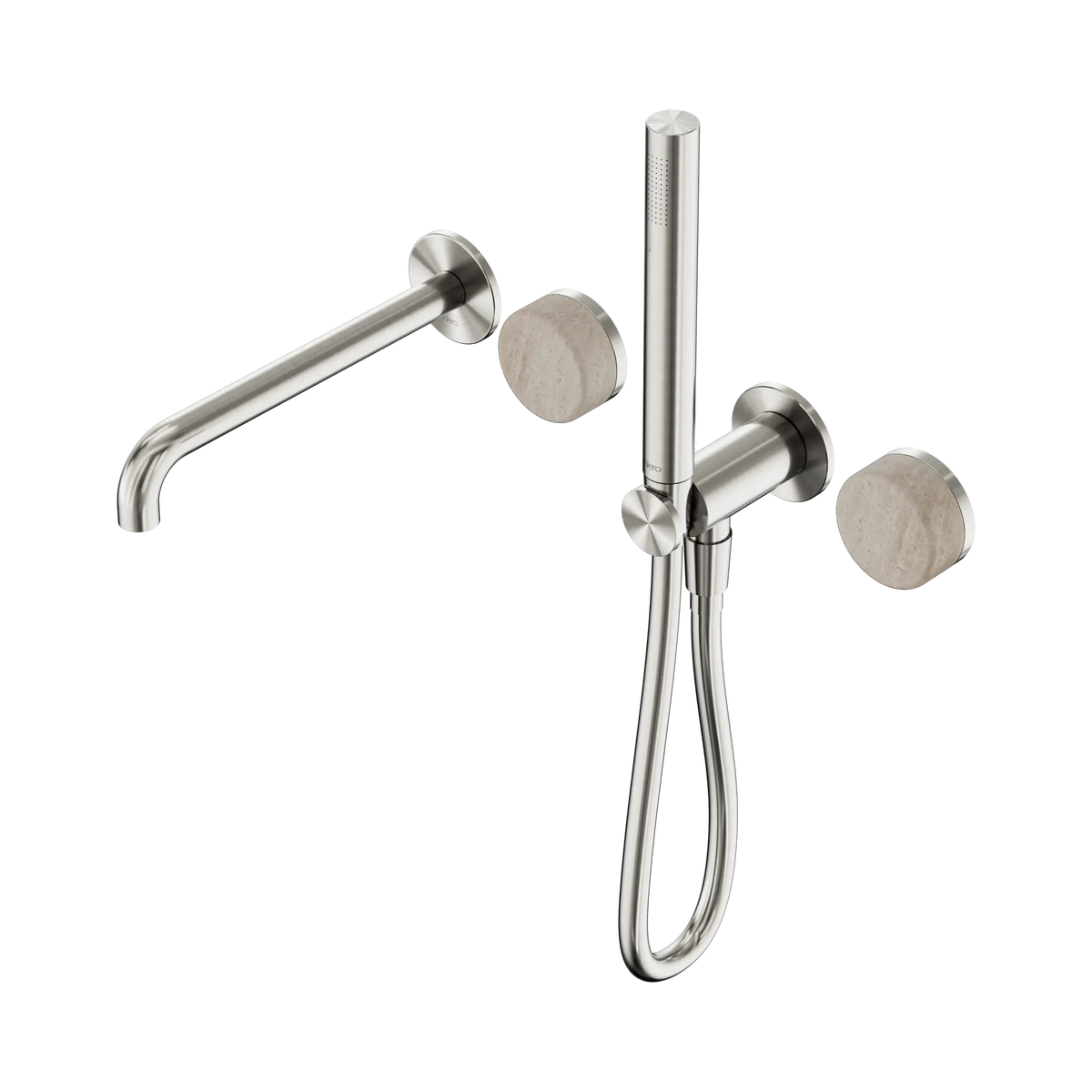Nero Serenity Progressive Shower System With Spout With Rome Travertine Handle And Slim Shower - Brushed Nickel