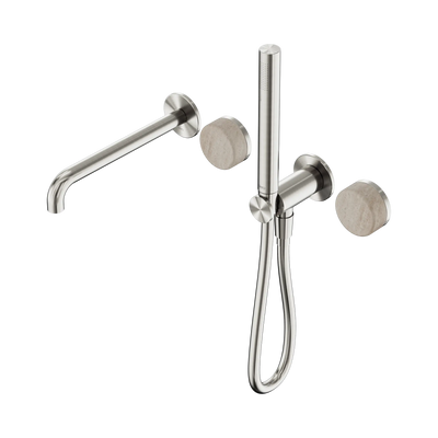 Nero Serenity Progressive Shower System With Spout With Rome Travertine Handle And Slim Shower - Brushed Nickel