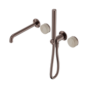 Nero Serenity Progressive Shower System With Spout With Rome Travertine Handle And Slim Shower - Brushed Bronze