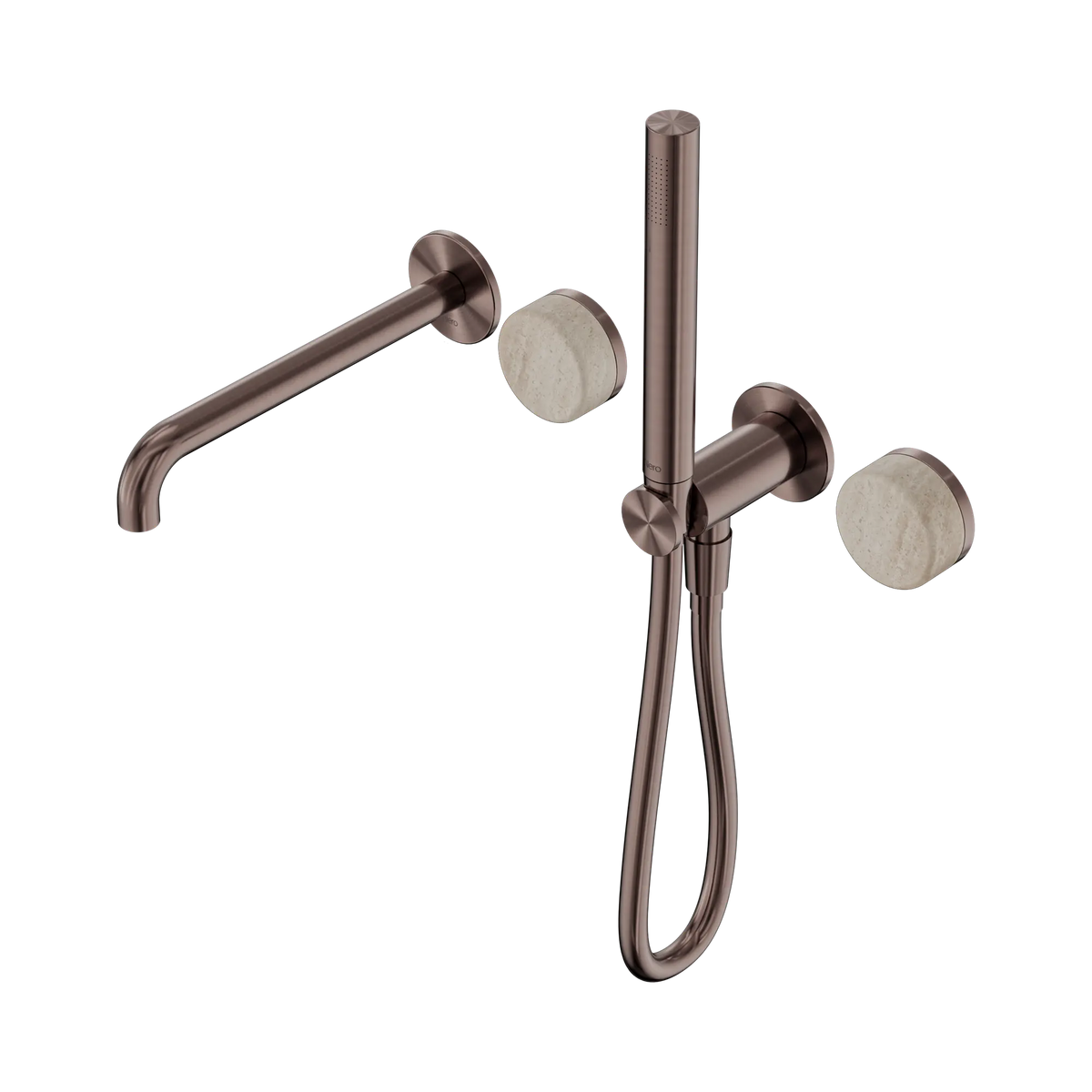 Nero Serenity Progressive Shower System With Spout With Rome Travertine Handle And Slim Shower - Brushed Bronze