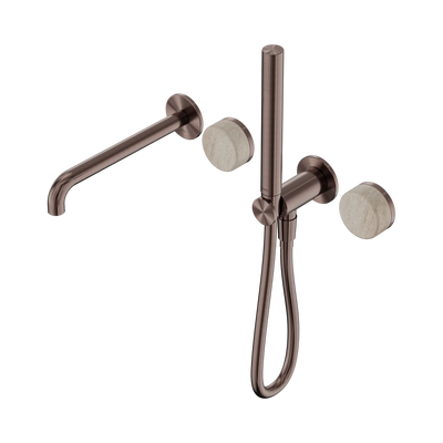 Nero Serenity Progressive Shower System With Spout With Rome Travertine Handle And Slim Shower - Brushed Bronze
