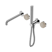 Nero Serenity Progressive Shower System With Spout With Rome Travertine Handle And Slim Shower - Chrome
