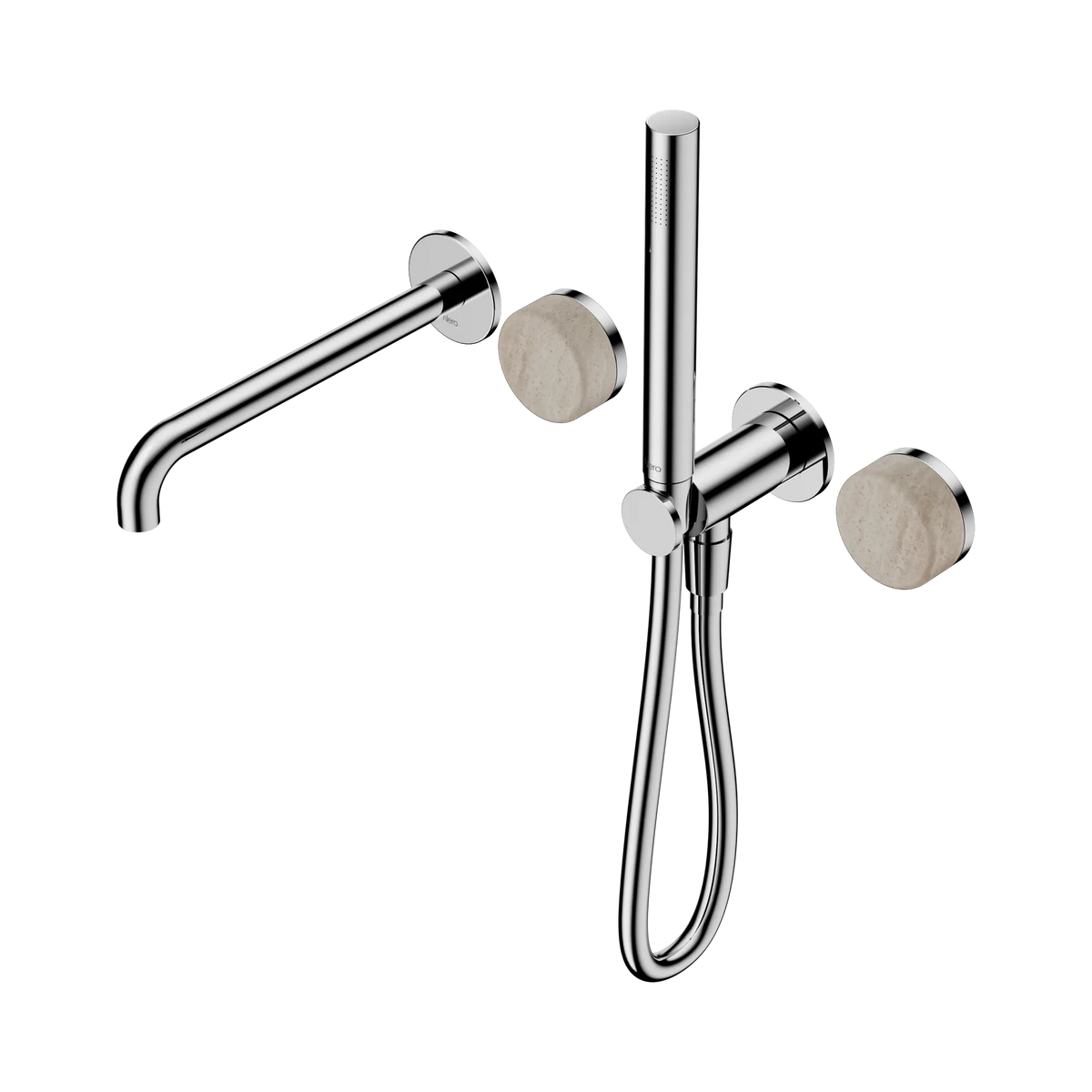 Nero Serenity Progressive Shower System With Spout With Rome Travertine Handle And Slim Shower - Chrome
