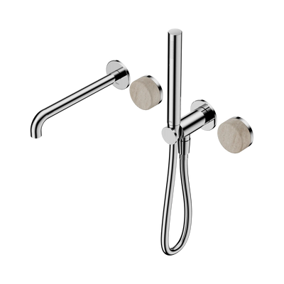Nero Serenity Progressive Shower System With Spout With Rome Travertine Handle And Slim Shower - Chrome