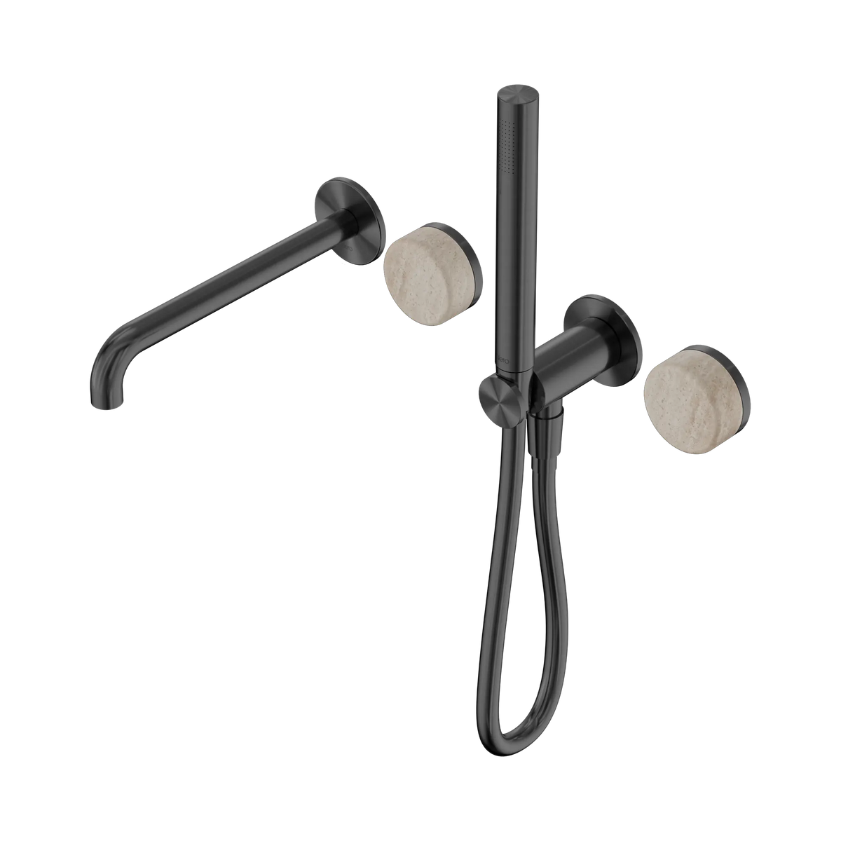 Nero Serenity Progressive Shower System With Spout With Rome Travertine Handle And Slim Shower - Gun Metal