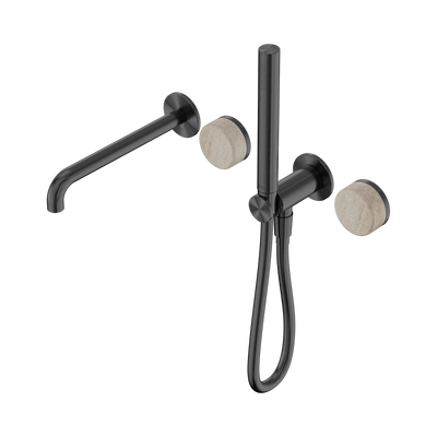 Nero Serenity Progressive Shower System With Spout With Rome Travertine Handle And Slim Shower - Gun Metal