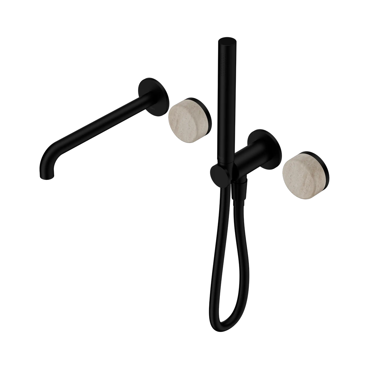 Nero Serenity Progressive Shower System With Spout With Rome Travertine Handle And Slim Shower - Matte Black