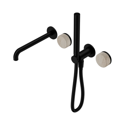 Nero Serenity Progressive Shower System With Spout With Rome Travertine Handle And Slim Shower - Matte Black