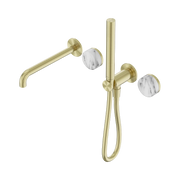 Nero Serenity Progressive Shower System With Spout With Arabescato Corchia Handle And Slim Shower - Brushed Gold