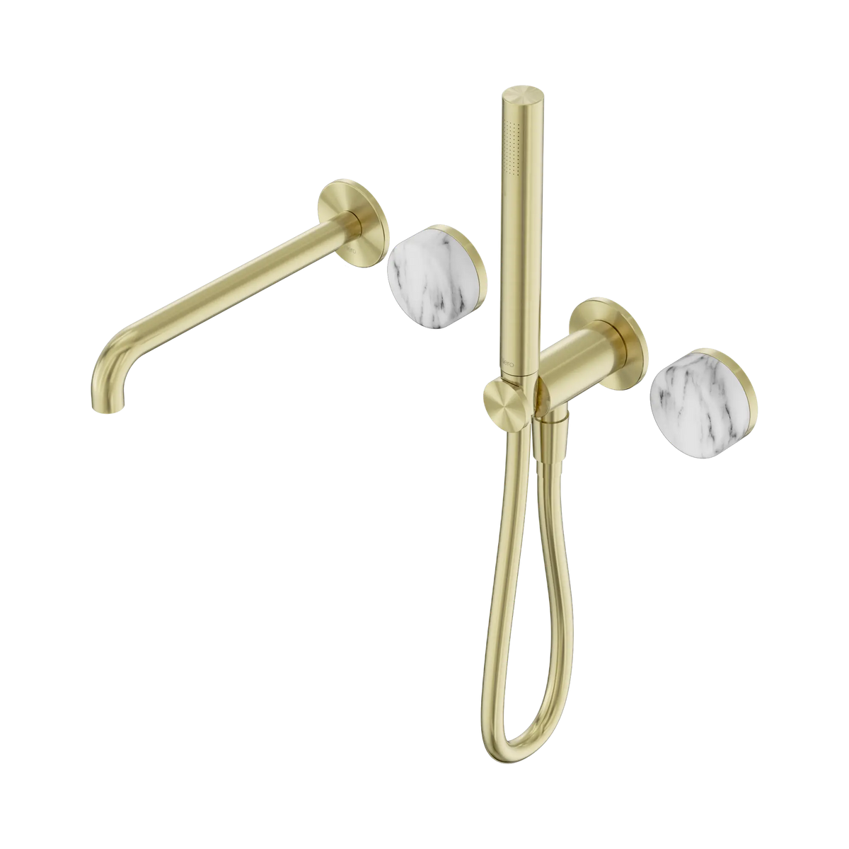 Nero Serenity Progressive Shower System With Spout With Arabescato Corchia Handle And Slim Shower - Brushed Gold