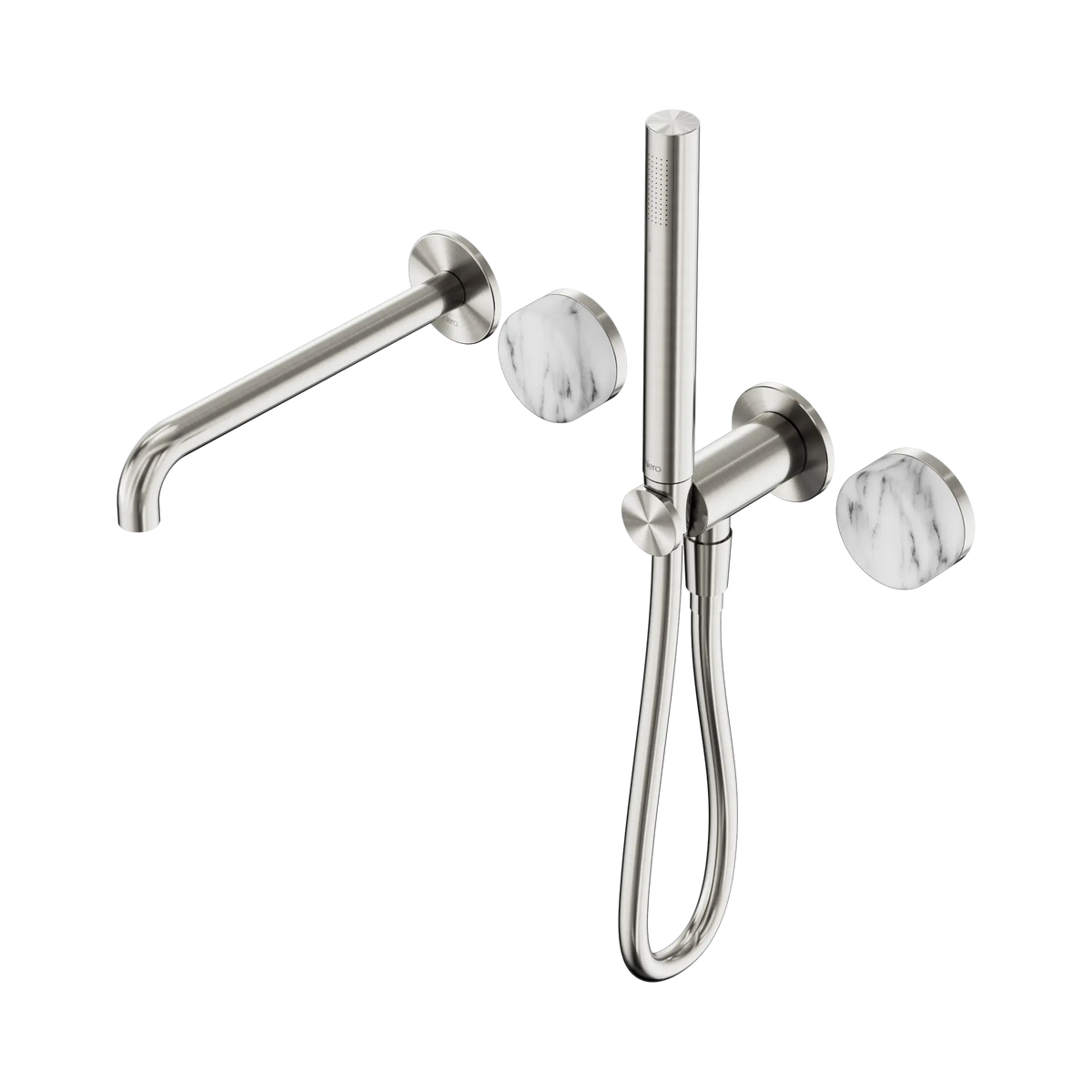 Nero Serenity Progressive Shower System With Spout With Arabescato Corchia Handle And Slim Shower - Brushed Nickel