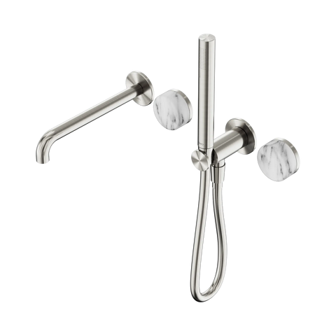 Nero Serenity Progressive Shower System With Spout With Arabescato Corchia Handle And Slim Shower - Brushed Nickel