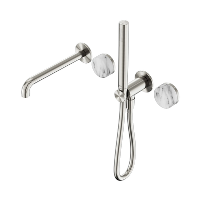 Nero Serenity Progressive Shower System With Spout With Arabescato Corchia Handle And Slim Shower - Brushed Nickel