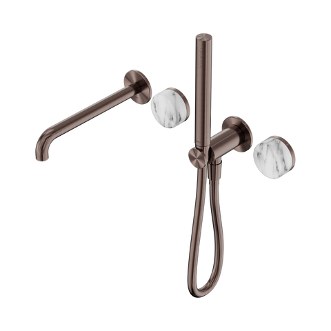 Nero Serenity Progressive Shower System With Spout With Arabescato Corchia Handle And Slim Shower - Brushed Bronze
