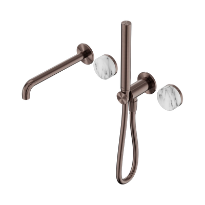 Nero Serenity Progressive Shower System With Spout With Arabescato Corchia Handle And Slim Shower - Brushed Bronze
