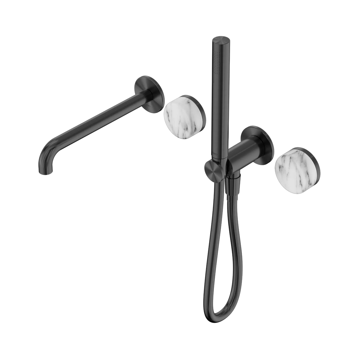 Nero Serenity Progressive Shower System With Spout With Arabescato Corchia Handle And Slim Shower - Gun Metal
