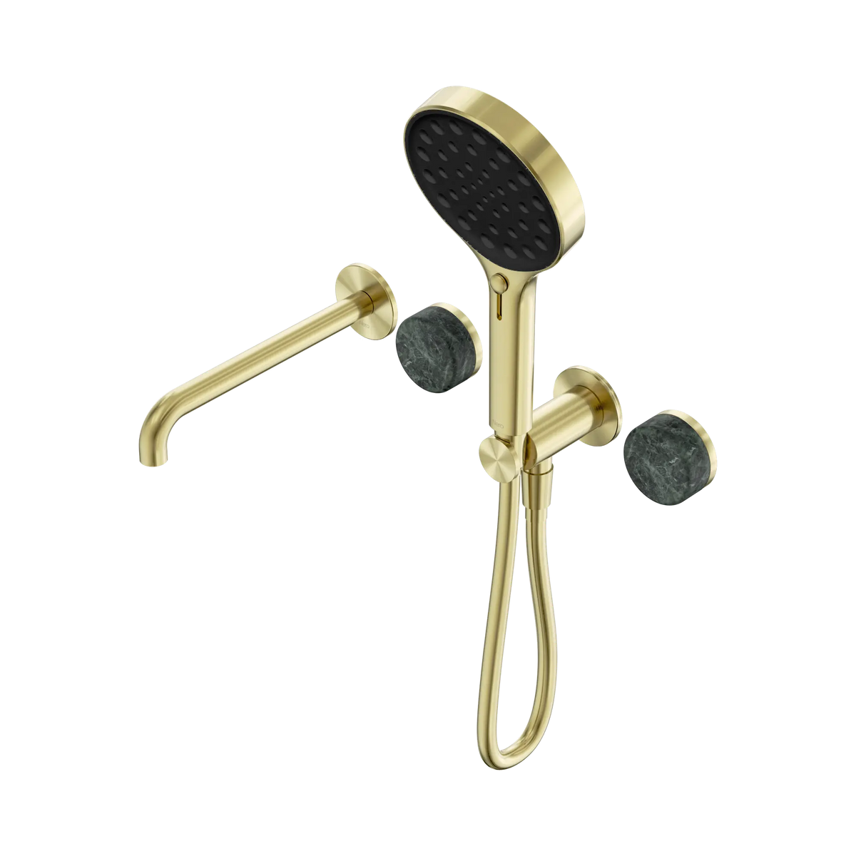 Nero Serenity Progressive Shower System With Spout With Verde Alpi Handle And Serenity Hand Shower - Brushed Gold