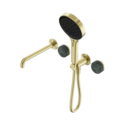 Nero Serenity Progressive Shower System With Spout With Verde Alpi Handle And Serenity Hand Shower - Brushed Gold
