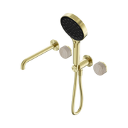 Nero Serenity Progressive Shower System With Spout With Rome Travertine Handle And Serenity Hand Shower - Brushed Gold