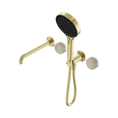 Nero Serenity Progressive Shower System With Spout With Rome Travertine Handle And Serenity Hand Shower - Brushed Gold