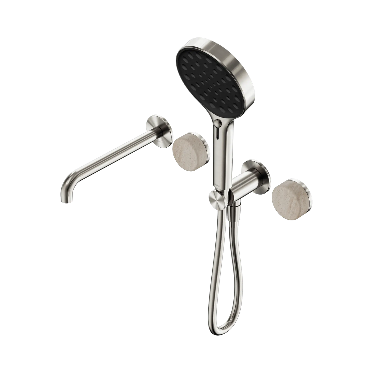 Nero Serenity Progressive Shower System With Spout With Rome Travertine Handle And Serenity Hand Shower - Brushed Nickel