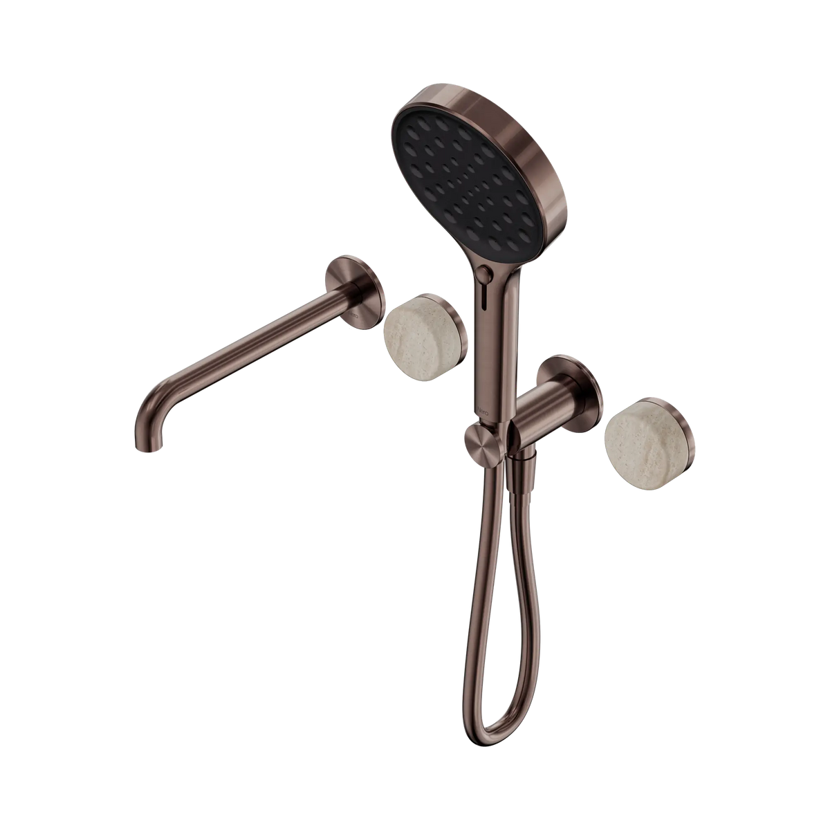 Nero Serenity Progressive Shower System With Spout With Rome Travertine Handle And Serenity Hand Shower - Brushed Bronze