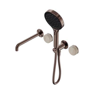 Nero Serenity Progressive Shower System With Spout With Rome Travertine Handle And Serenity Hand Shower - Brushed Bronze