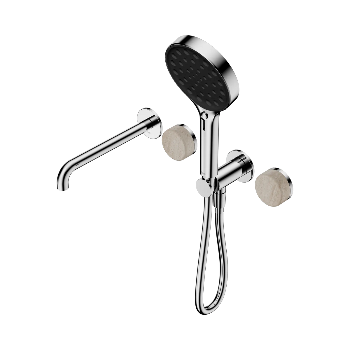 Nero Serenity Progressive Shower System With Spout With Rome Travertine Handle And Serenity Hand Shower - Chrome