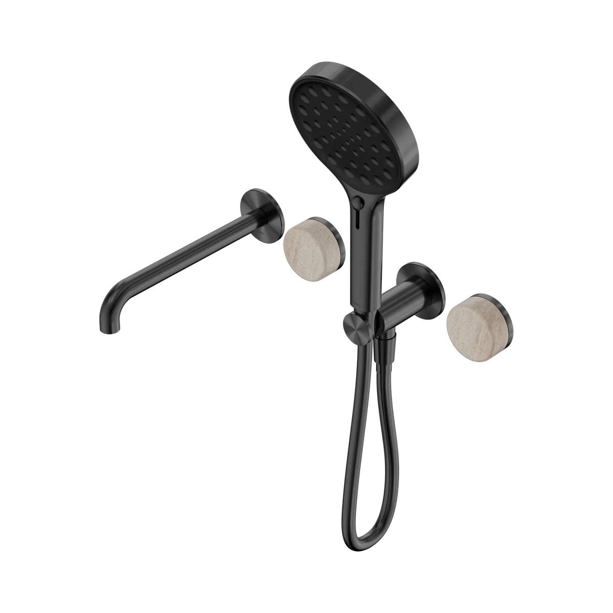 Nero Serenity Progressive Shower System With Spout With Rome Travertine Handle And Serenity Hand Shower - Gun Metal