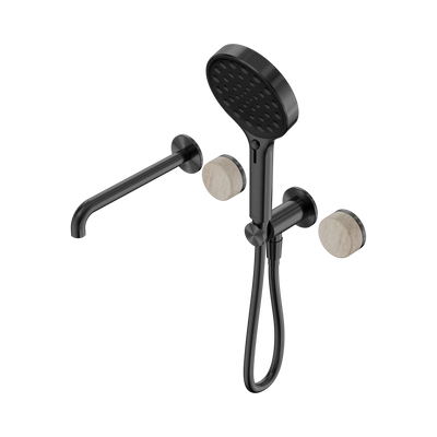 Nero Serenity Progressive Shower System With Spout With Rome Travertine Handle And Serenity Hand Shower - Gun Metal