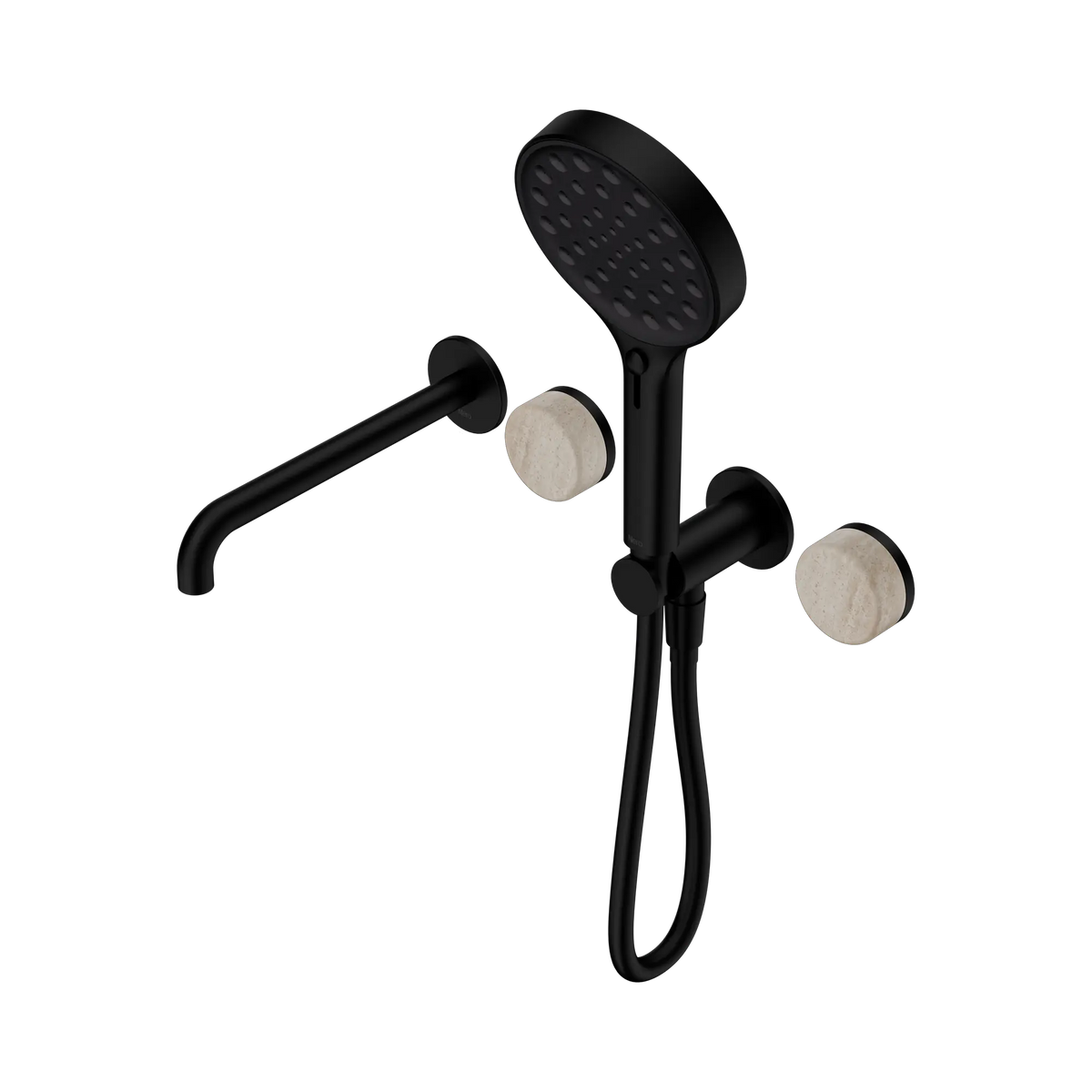 Nero Serenity Progressive Shower System With Spout With Rome Travertine Handle And Serenity Hand Shower - Matte Black