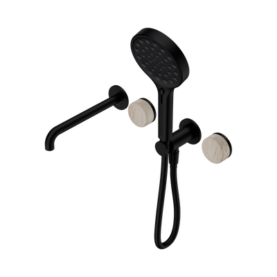 Nero Serenity Progressive Shower System With Spout With Rome Travertine Handle And Serenity Hand Shower - Matte Black