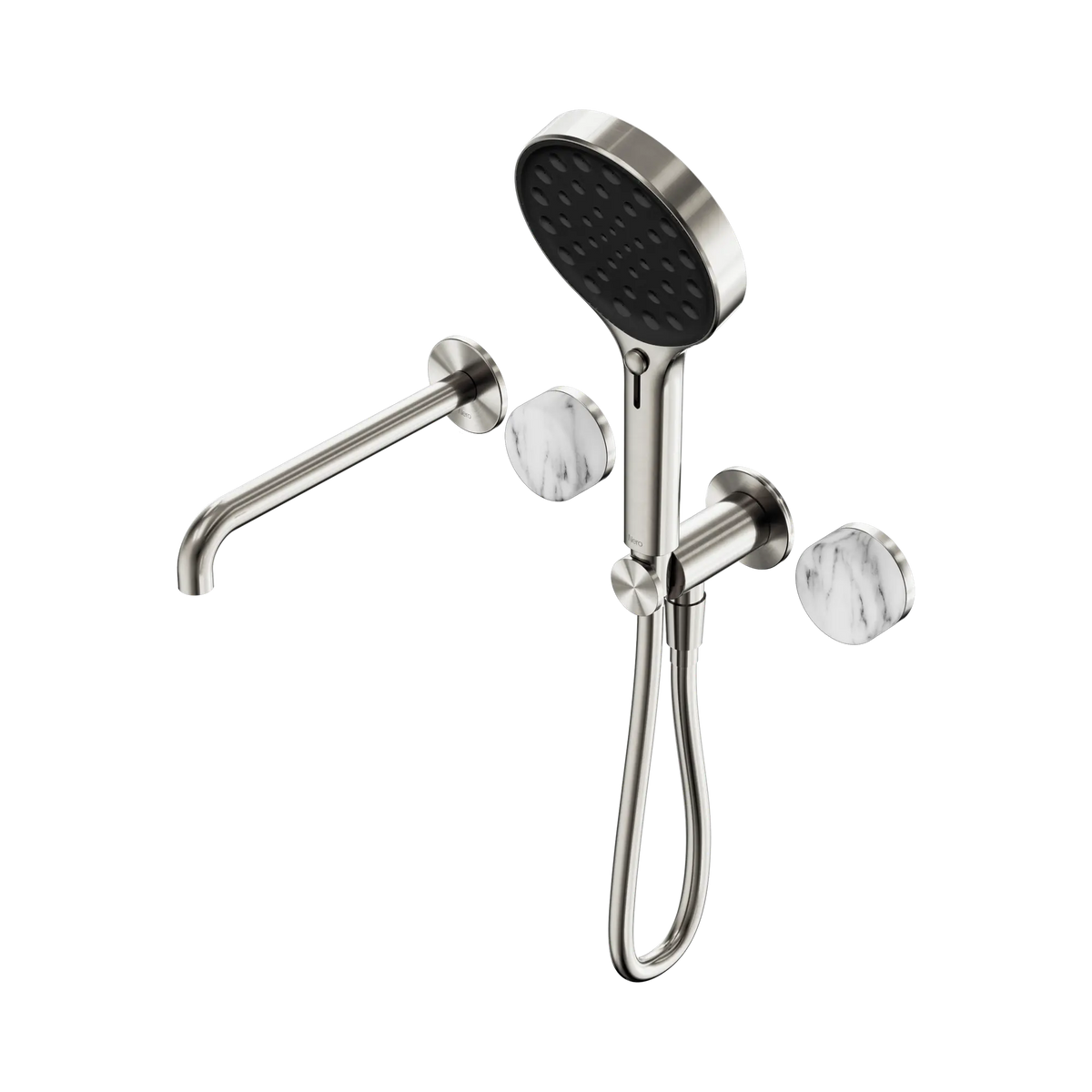 Nero Serenity Progressive Shower System With Spout With Arabescato Corchia Handle And Serenity Hand Shower - Brushed Nickel