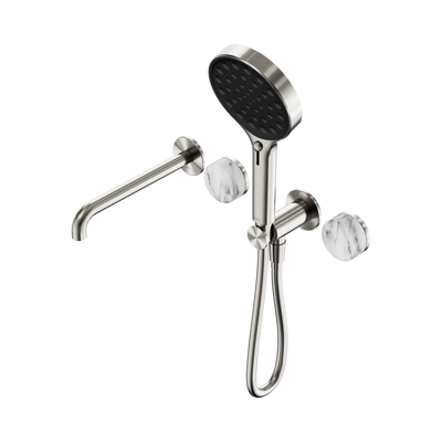 Nero Serenity Progressive Shower System With Spout With Arabescato Corchia Handle And Serenity Hand Shower - Brushed Nickel
