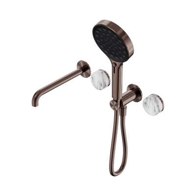 Nero Serenity Progressive Shower System With Spout With Arabescato Corchia Handle And Serenity Hand Shower - Brushed Bronze