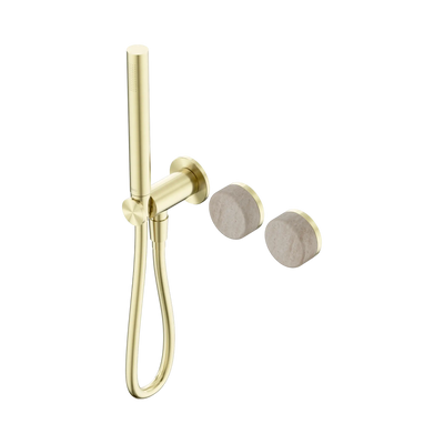 Nero Serenity Progressive Shower System With Rome Travertine Handle And Slim Shower - Brushed Gold