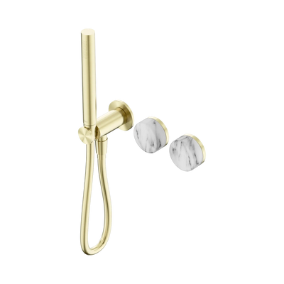 Nero Serenity Progressive Shower System With Arabescato Corchia Handle And Slim Shower - Brushed Gold