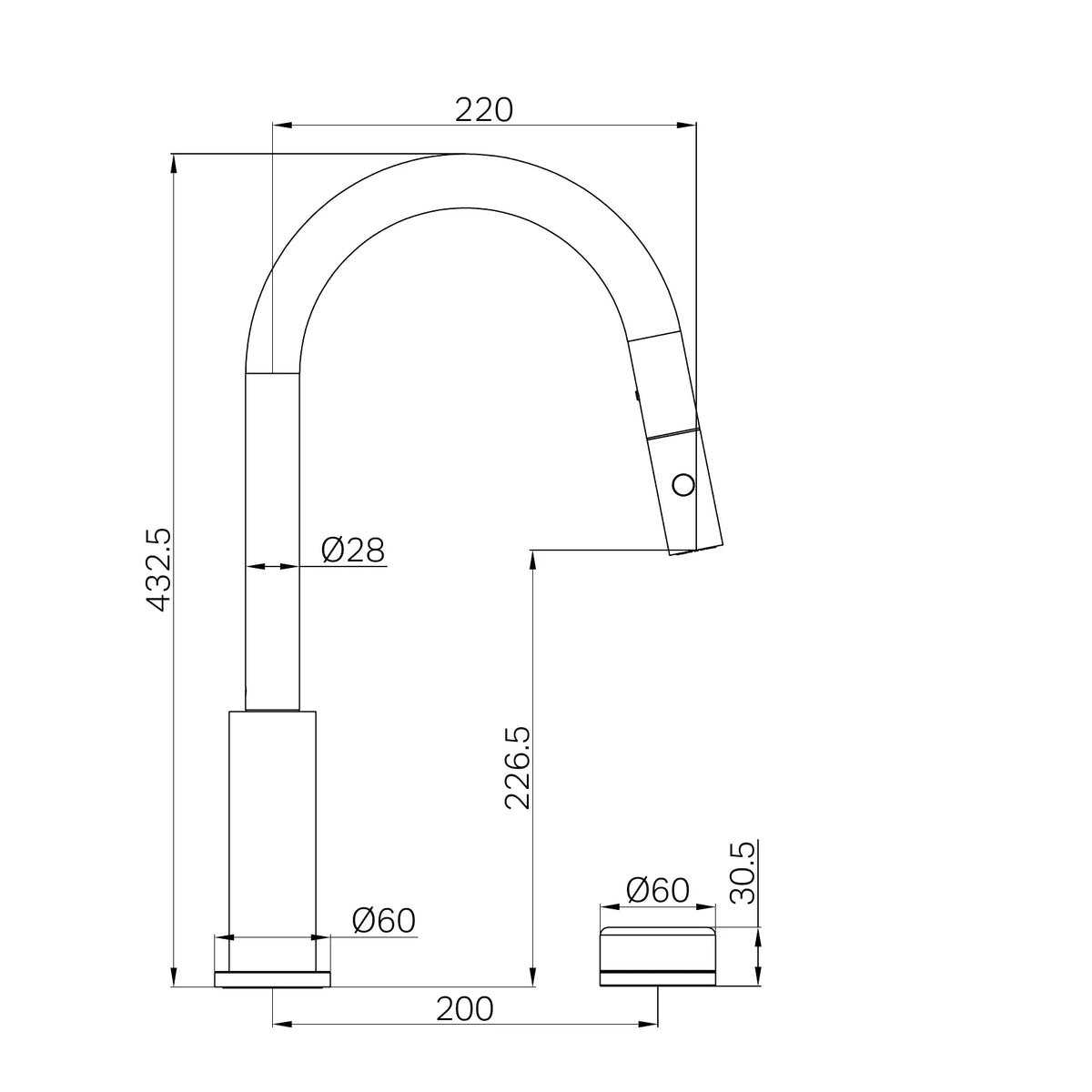Nero Serenity Progressive Pull Out Kitchen Set With Arabescato Corchia Handle technical drawing