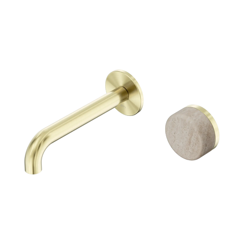 Nero Serenity Progressive Wall Basin Mixer 160mm Spout With Rome Travertine Handle - Brushed Gold