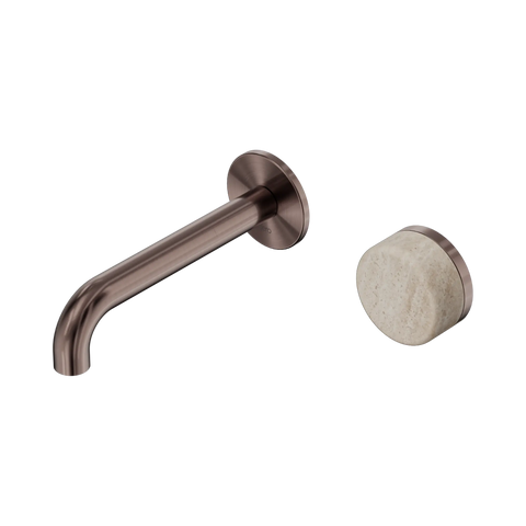 Nero Serenity Progressive Wall Basin Mixer 160mm Spout With Rome Travertine Handle - Brushed Bronze