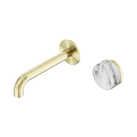 Nero Serenity Progressive Wall Basin Mixer 160mm Spout With Arabescato Corchia Handle - Brushed Gold
