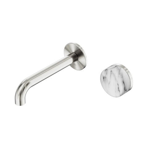 Nero Serenity Progressive Wall Basin Mixer 160mm Spout With Arabescato Corchia Handle - Brushed Nickel