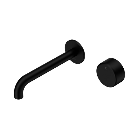 Nero Serenity Progressive Wall Basin Mixer 185mm Spout With Metal Handle - Matte Black
