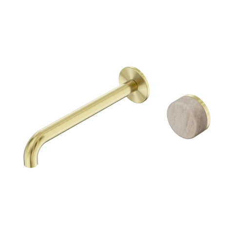 Nero Serenity Progressive Wall Basin Mixer 220mm Spout With Rome Travertine Handle - Brushed Gold