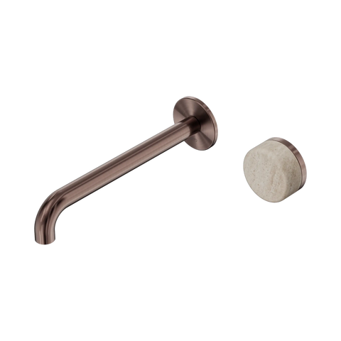 Nero Serenity Progressive Wall Basin Mixer 220mm Spout With Rome Travertine Handle - Brushed Bronze